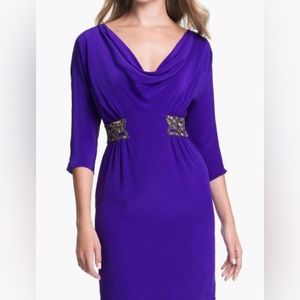 Trina Turk Silk Cowl Neck Dress with Graphite Beaded Belt Detail, Sz 4